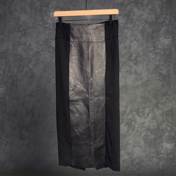 Anthropologie Burning Torch Black Leather Panel Skirt Made in USA Size XS - Picture 2 of 6